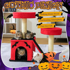 Outvita Halloween Cat Tree, 26" Cat Tower with Spacious Cat Condo, Gothic Scratching Posts with 2 Padded Perches, Large Platform, Cat Activities Furniture, Red & Black