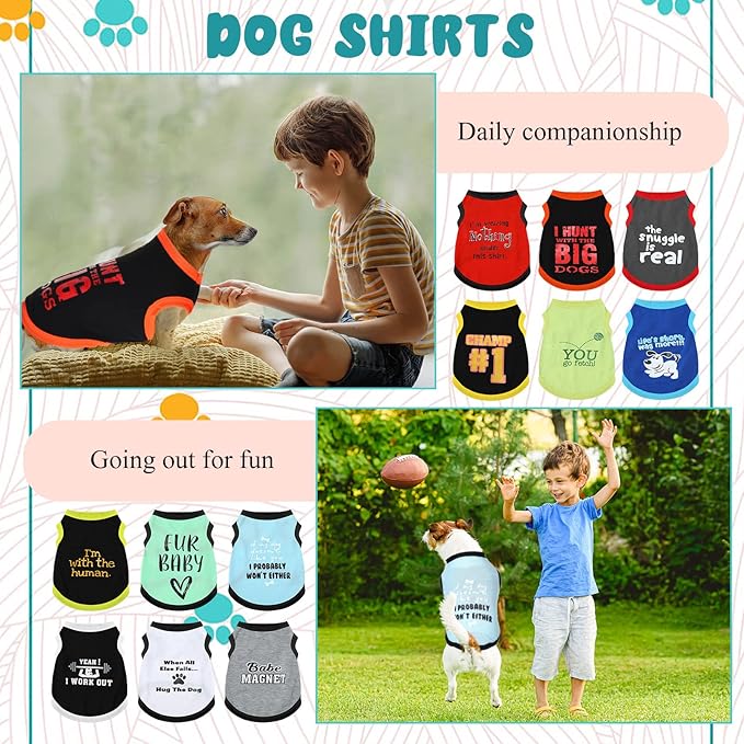 12 Pieces Dog Shirts Pet Printed Clothes with Funny Letters Summer Pet T Shirts Cool Puppy Vest Breathable Dog Outfit Soft Cat Sweatshirt for Chihuahuas Cats Accessories, 12 Styles(Large)