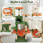 Tangkula 58 Inch Cat Tree Tower, Multi-Level Cat Tower with Sisal Scratching Posts, Padded Top Perch, Condo & Hammock, 3 Hanging Balls, Jumping Platforms for Indoor Cats (Green & Orange)