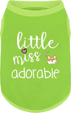 Cotton Dog Shirt with 'Little Miss Adorable' Corgi Head Print, Soft & Breathable Pet Apparel for Small, Medium, and Large Dogs, All-Season Sleeveless Vest, Cute and Comfortable Dog Outfit.Green 3XL