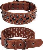 Premium Faux Leather Spiked Dog Collar with Square Studs: Stylish and Durable Design, Comfortable Fit for Small, Medium, & Large Dogs - Ideal for Everyday Walks, Training Brown S