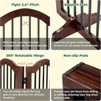 PrimeZone 144" Extra Wide Dog Gate - 36" Tall 6-Panel Solid Acacia Wooden Freestanding Puppy Gates with Door, Foldable Indoor Pet Fence for Doorways, Stairs, Support Feet Included, Brown