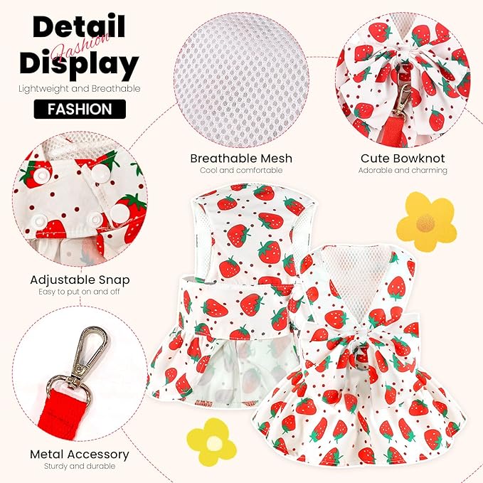 Cute Dog Dress Small Dog Clothes for Girls Female Puppy Outfits Red Strawberry Pet Summer Clothes Bowknot Doggy Cat Princess Dresses Harness for Holiday Birthday Party Costume Clothing (Red,L)