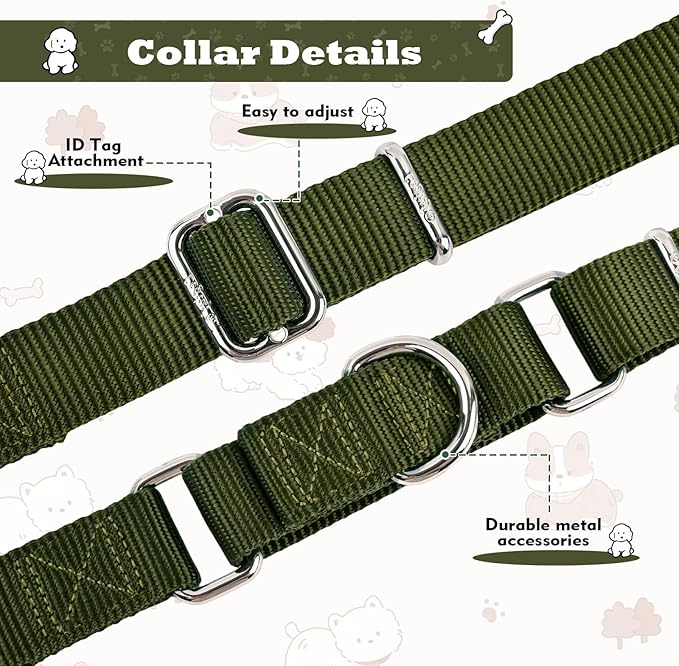 Martingale Collar for Dogs with Quick Release Buckle, Heavy-Duty Solid Color Nylon Training Collars - Adjustable No-Slip Design for Medium & Large Dog