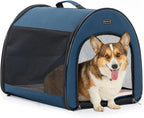 PETSFIT Collapsible Dog Crate, Dog Travel Crate - 26.5 Inch Lightweight, Roomy, Easy to Set Up, Portable Pop Up Dog Carrier with Thick Mat, Sturdy Soft Sided Dog Crate, Navy Blue