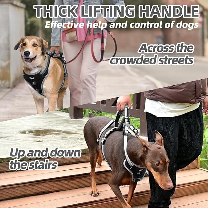 PUPTECK Escape Proof Dog Harness with Padded Handle, No Pull Pet Vest Harness Durable Reflective for Medium Large Dogs Walking Training and Running, Black, XL