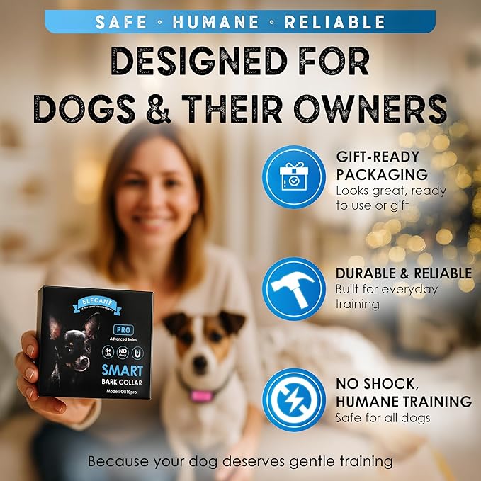 Bark Collar for Small Dogs 8-40 lbs – No Shock Anti Barking Collar with AI Chip – 3 Modes & 5 Sensitivity Levels – Waterproof, Rechargeable, Magnetic Charging – Humane, Effective Training (Pink)