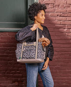 Cleverpup Transit Tote Dog Carrier for Small Dogs up to 8 lbs, 16x11x8 Soft-Sided 4-Pc Set with Waterproof Base, Plush Insert, Food Pouch, Mesh Head Opening - Small, Leopard
