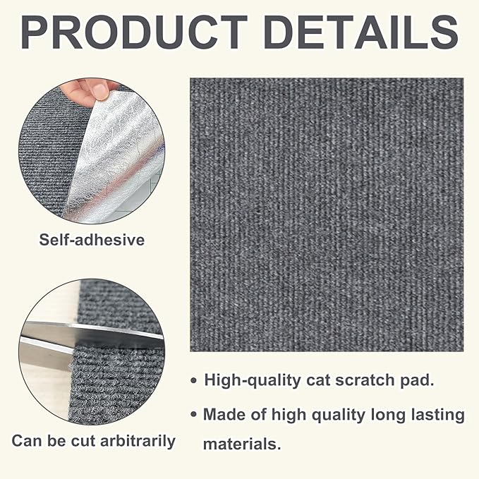 2 Pack Wall & Corner Cat Scratcher, 12X12 Inch Scratch Pad for Cats, Grey Carpet Corner Scratchers for Indoor Cats, Wall Mounted Cat Mat