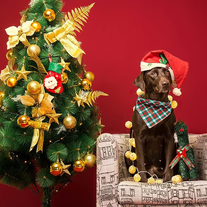 Elegant little tail Christmas Dog Bandana, Holiday Girl Boy Dog Bandanas for Small Medium Large Soft Dogs Washable Square Dog Scarf Adjustable Dog Kerchief