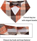 ADOGGYGO Fall Dog Tuxedo Bandana, Orange Plaid Pet Fall Collar with Bowtie, Adjustable Halloween Thanksgiving Costume for Medium Dogs (M)