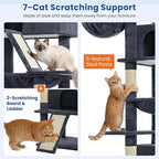 Cat Tree 82 in Multi-Level Cat Tower for Indoor Cats, Heavy Duty Large Cat Tree with Sisal Scratching Posts, Hammock, 2 Perches, 2 Condos, 2 Hanging Baskets, Dark Grey