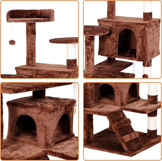 LEMY 54 Inch Cat Tree,Multi-Level Cat Tower Condo for Indoor Kittens,Brown Cat House with Sisal-Covered Scratching Post for Cats to Play and Sleep