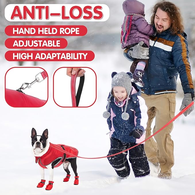Winter Dog Coat and Snow Boots with Heavy Duty Dog Leash Waterproof Puppy Winter Jacket Cold Weather Coats Set Reflective for Small Medium Size Dogs Walking (Medium)
