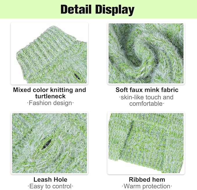 BEAUTYZOO Small Dog Sweater -Turtleneck Pullover Classic Cable Knit Fuzzy Winter Coat Dog Cold Weather Clothes for Small Medium Dogs Puppy Girl Boys,Green XS