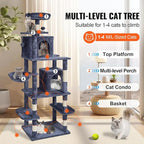 Happybuy Cat Tree for Indoor Cats, 68.5" Cat Tower with 2 Cat Condos, Sisal Scratching Post, Hammock, Top Perch, Jumping Platforms, Large Cat Furniture Activity Center with Hang Ball, Dark Grey