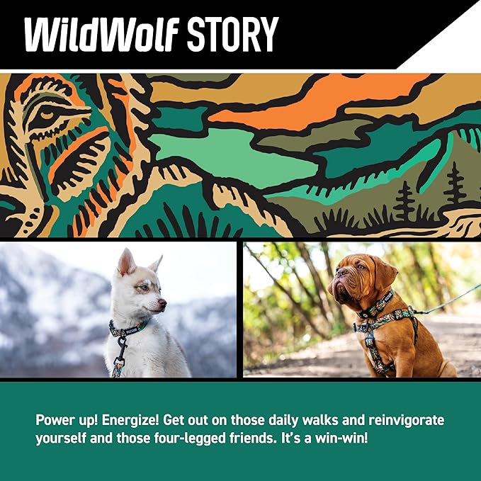 Wolfgang Heavy Duty, Adjustable Dog Collar with Quick Release Nylon Buckle for Walking & Training, WildWolf Print, Large