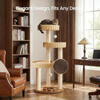 Solid Wood Cat Tree for Large Cats, 48-Inch Modern Cat Tower with Hand-Woven Baskets, Multi-Level Cat Condo with Sisal Scratching Posts, Sturdy Indoor Cat Furniture for Big Cats up to 20lbs