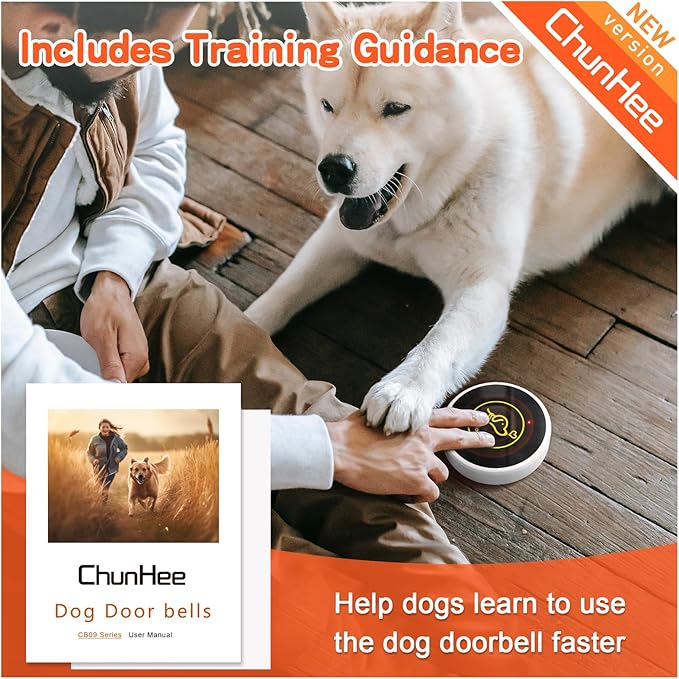 ChunHee Dog Door Bell, Smart Dog Doorbell for Potty Training to Go Outside, Dogs Bells for Doggie to Ring to Go Potty Train with Customized Ringtones Adjustable Volume, 1 Dog Button