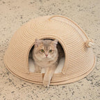 CHEERPALS Cat Cave Bed for Indoor Cats, 3 in 1 Cat House with Washable Cushion and Ball, Scratcher Bed, Cute Rope Bed for Kittens and Large Cat(White)