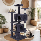 54'' Tall Cat Tree,Cat Climbing Tower with Removable Ball,Cat Tower with Scratching Post,Climbing Plate,Cute Cat Ear Design for Small, Medium Cats,Anti-Tilt Device (Dark Blue)