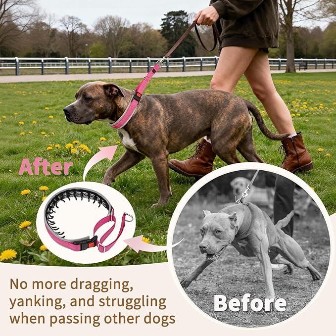 Mayerzon Martingale Dog Collar for Pulling, Patented No Pull Training Walking Collar with Buckle for Medium Large Dogs Bulldog Pitbull German Shepherd, Reflective, Adjustable, Heavy-Duty(L, Hot Pink)
