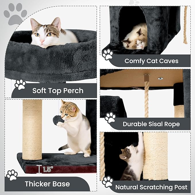 58" Cat Tree Large Cat Tower Condo w/Multi-Level Scratching Post for All Indoor Cats (Dark Grey)
