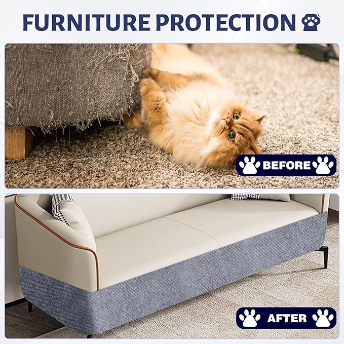Cat Couch Scratch Protector with 2 Cat Teaser Toys - Adhesive Anti-Scratch Pad for Furniture, DIY Deterrent to Protect Couch from Claws, Indoor Use (Grey, 39.3x15.7 in)