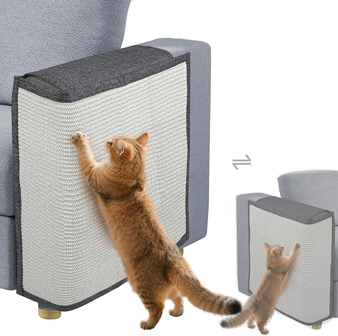 OROONOKO 1 Pack Reversible Cat Scratch Sofa Protector Natural Sisal for Furniture Protection, Universal Fit Both Sides, Protects Couches from Cat Claws & Scratching Uni-Handed (Grey)