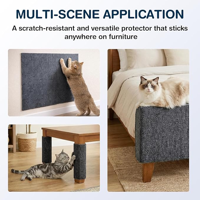 157.5" x 15.8" Cat Scratch Furniteure Protector, Trimmable Self-Adhesive Couch Protector from Cat Claws, Cat Scratching Mat Carpet, DIY Cat Scratch Pads Replacement, 2 Pack (Dark Grey)