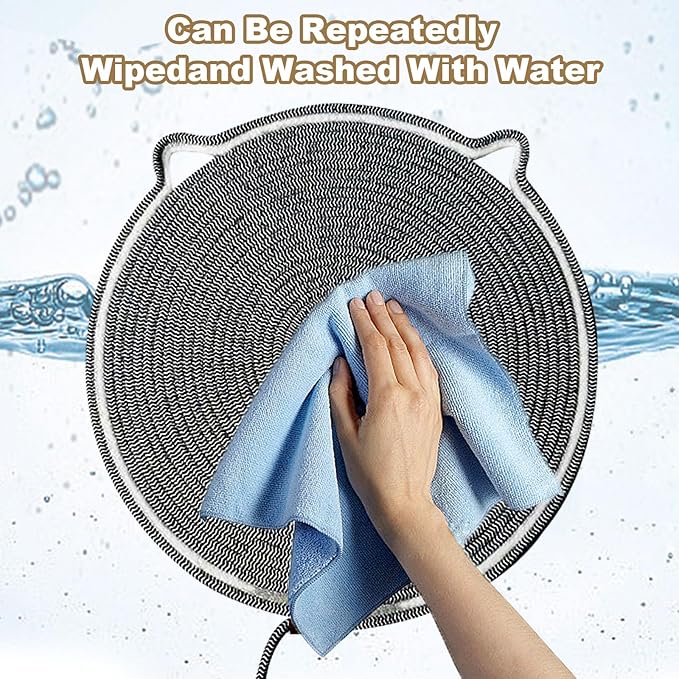 Cat Scratching Pad, Natural Cotton Rope Cat Scratch Mat, 16.9'' Round Wall & Floor Scratcher, Durable Furniture Protector for Couch, Carpet, Sofa, Eco-Friendly Cat Scratcher Pad（Gray