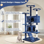 Cat Trees Towers for Large Cats, Cat Houses & Condos with Scratching Posts, Cat Bed Cave, Climbing Ladder, Pompoms, 54", Navy Blue