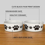 Ceramic Dog Bowls for Medium Size Dogs - 6.5'' Round × 2.5 Tall Dog Food & Water Bowl Set of 2 - Medium Ceramic Bowl with Anti-Slip Rings - Food and Water Bowls with 3 Cups Capacity