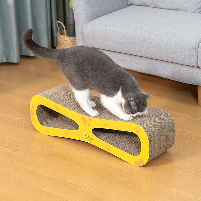 COZIWOW Infinity Cat Scratcher Lounge Bed, Cardboard Cat Scratching Pad Board, Durable Cat Scratch Furniture Protector for Indoor Cats Kittens, Yellow