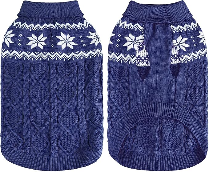Warm Winter Dog Sweater - Cold Weather Pet Clothes for Small Medium Large Dogs Indoor Outdoor, Soft Classic Knit Puppy Apparel, Blue, XS