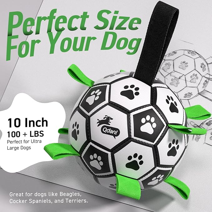 QDAN 10 Inch Gaint Dog Soccer Ball with Straps, Durable Big Dogs Balls, Outdoor Large Dog Toys, Herding Balls for Dogs, FloatingToy, Birthday Gifts (10 Inch)