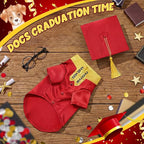 5 Pcs Dog Graduation Costume Set Include 2026 Pet Graduation Gown with Stole Puppy Grad Cap Lensless Glasses DIY Letter Stickers for Dogs Cats Holiday Costume Accessory(Red Yellow,M)