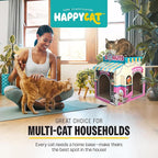 HappyCat Donut Shop Cat Scratcher House - Adorable Cardboard Cat Playhouse with Scratching Panels & Spacious Interior, Hideout & Stimulation Station - Charming Indoor Cat House