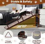 Onelike Wooden Dog Ramp for Bed with Removable Side Rail and Non-Slip Carpet, Stable Pet Ramp Stair for Couch Sofa for Small & Large & Senior Dogs, 74" Long Ramp Brown