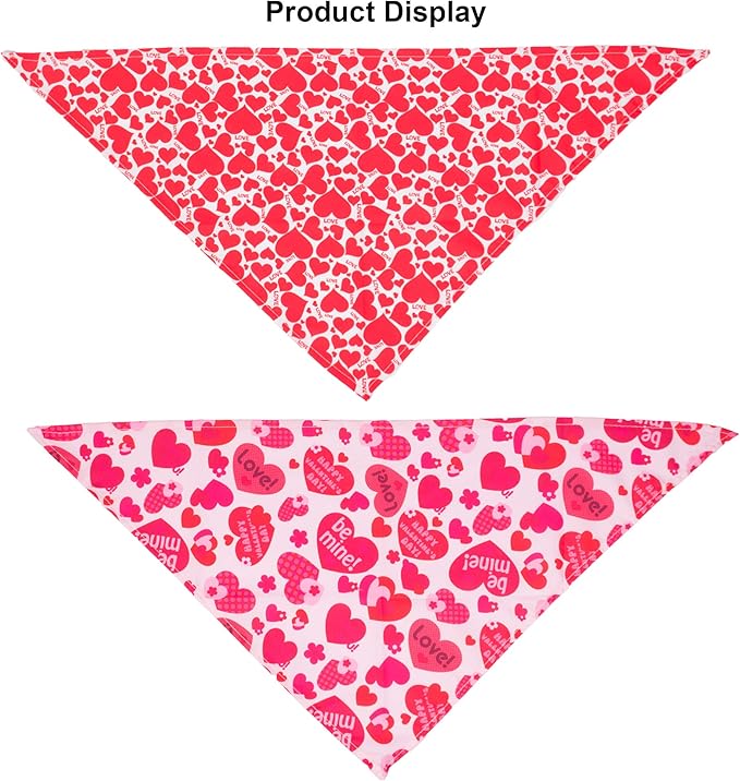 ADOGGYGO 4 Pack Valentine Dog Bandana Triangle Pet Scarf Red Pink Heart Pattern Valentine Bandanas for Medium Large Dogs (Large)