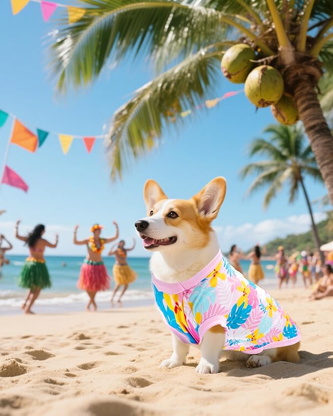 PET SHOW 4 Pack Dog Hawaiian Shirts for Small Medium Dogs UPF 50+ UV Sun Protection Summer Cool Clothes Tank Top Floral Puppy Cats T-Shirts Pet Holiday Party Sleeveless Vest Boy Girl(Medium)