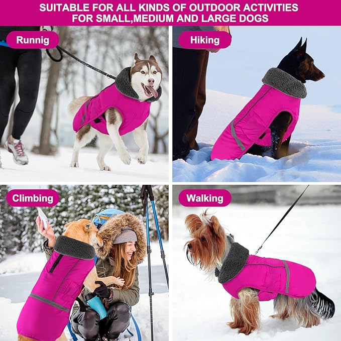Doglay Dog Coat, Waterproof Dog Jacket Pet Winter Coat for Cold Weather with Thicken Furry Collar, Reflective Puppy Winter Jacket Warm Fleece Lining for Small Medium Large Pets