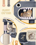 62.6" Cat Tree for Indoor Cats, Cat Tower, Multi-Level Cats Condo with 8 Scratching Posts, 3 Platforms, 2 Caves, Basket, Plush Balls, Sisal Rope, Anti-Tip Kit, Dark Grey MS15918SG