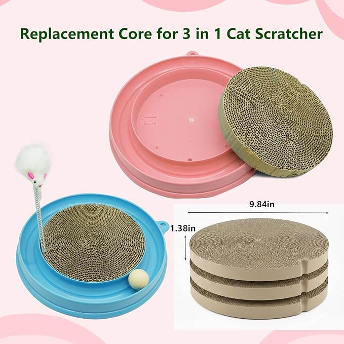 DFQ Cat Scratching Board for Replacement, Heavy-Duty Reinforced Version,Round Scratcher with Grooves, Corrugated Cardboard for Indoor Bored Cat- 3 Count