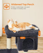 Feandrea Cat Tree, 33.1-Inch Cat Tower, Plush Condo for Large Cats up to 16 lb, Large Perch, 2 Caves, Scratching Post, Smoky Gray UPCT61G