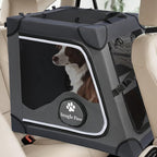 Snagle Paw Portable Dog Crate for Car Travel,Metal Frame Pet Crate,Pet Carrier for Car Back Seat Secures with Headrest Strap and Seatbelt,L,Gray