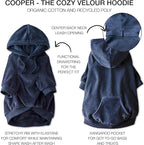 Cooper II Organic Cotton Velour Dog Hoodie Pet Coat for Small, Medium and Large Dogs, Navy, XXX-Small (up to 5lbs)