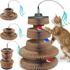 Magic Organ Cat Scratcher Toy, Kitty Curls Cat Scratcher Accordion Foldable Kurlz-Style Cat Toy with Strong Suction Cup & Metal Teaser Wand - DIY Interactive Shapes for Indoor Cats