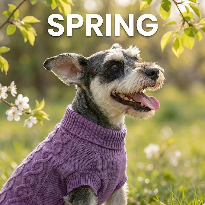Dog Pullover Colthes, Cable Knitwear, Classic Turtleneck Warm and Soft Clothes for Chihuahua, Bulldog, Dachshund, Pug, Yorkie, Dog Outfits for Small Medium Dogs, (Purple M)