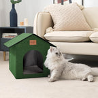 Love's cabin Outdoor Cat House Weatherproof, Insulated Feral Cat House Outdoor for Winter, Waterproof Outside House for/Indoor Cats, Shelter with Removable Soft Cushion,Green